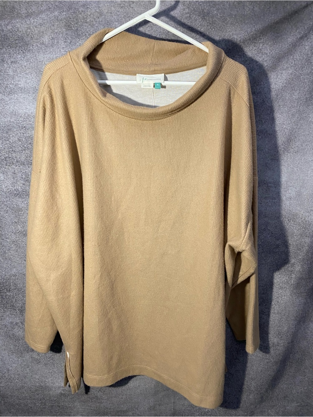 Anthropologie A+ Plus Size 3X Sweater Camel Brown Mock Neck Oversized Ribbed